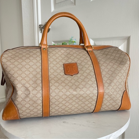 Celine Handbags - Celine Vintage Macadam Travel Boston Duffel Bag Brown Beige 40